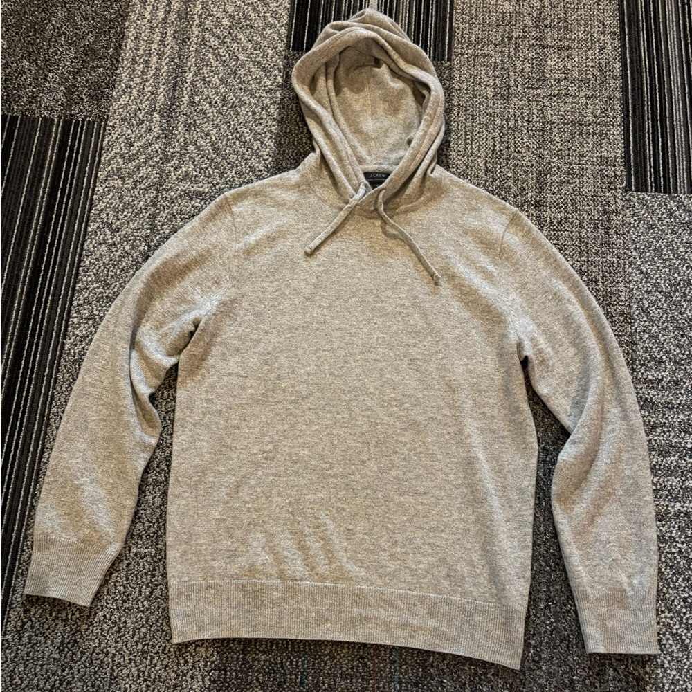 J Crew 100% Cashmere hoodie sweater, light grey, size small